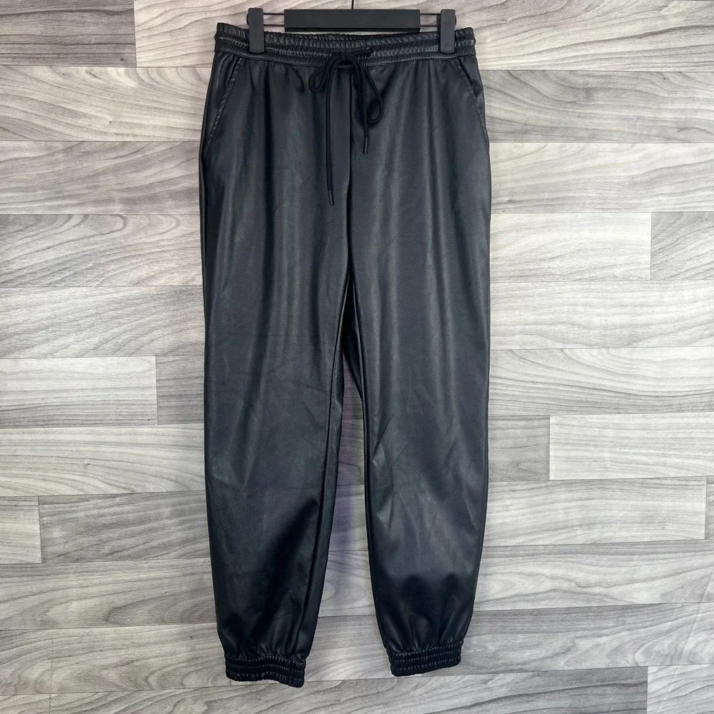 A New Day Jogger Pants‎ Women's XS Black Faux Leather Elastic Waist Tapered Fit
